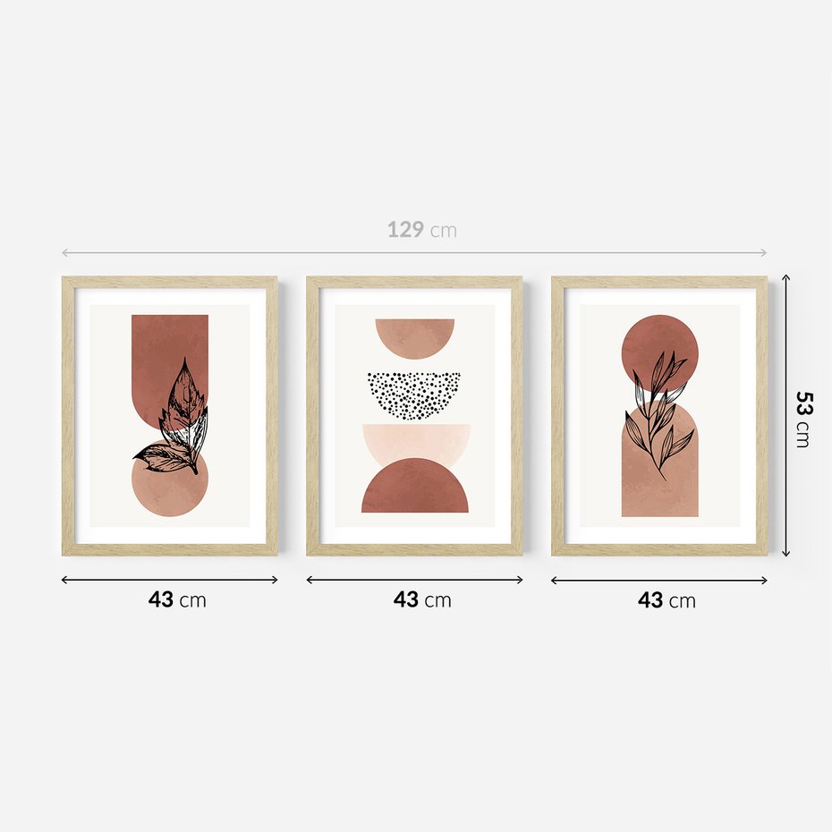Zestaw obrazy w ramie 40x50 galeria - Roślinne, nowoczesne, geometryczne - rama drewno