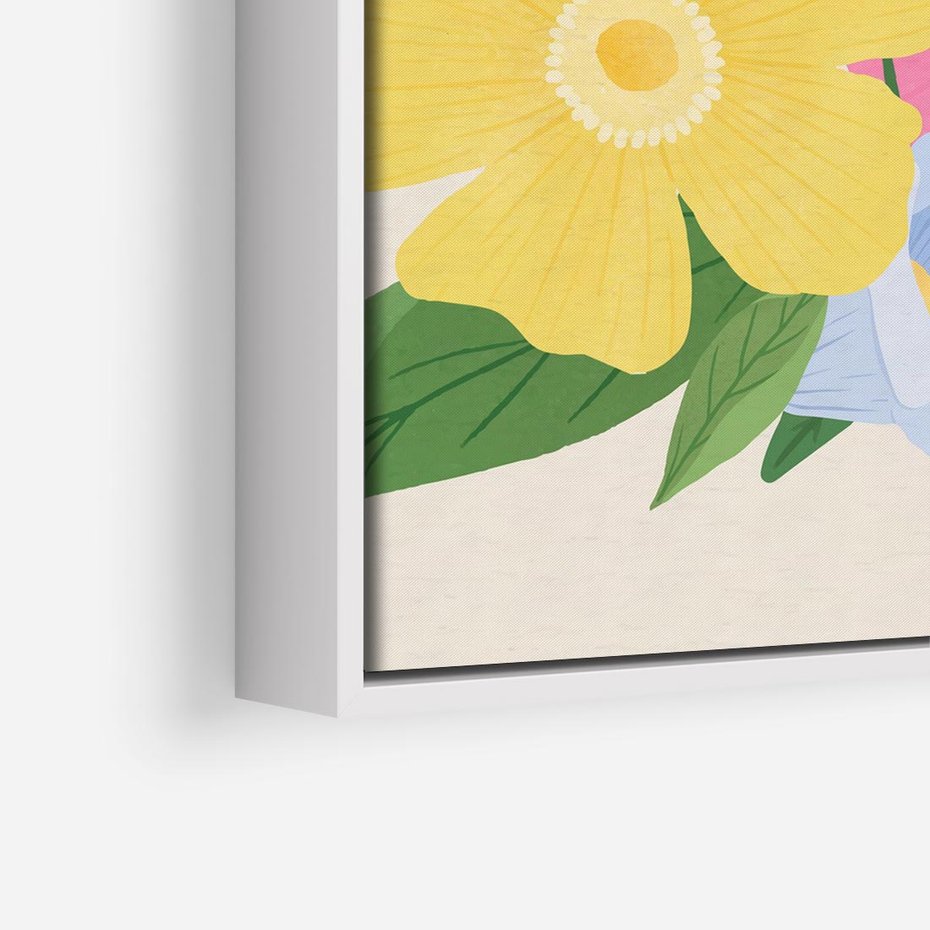 Obraz w ramie 50x50 - Kwiatowy Uśmiech - kwiaty, akwarela - rama biała