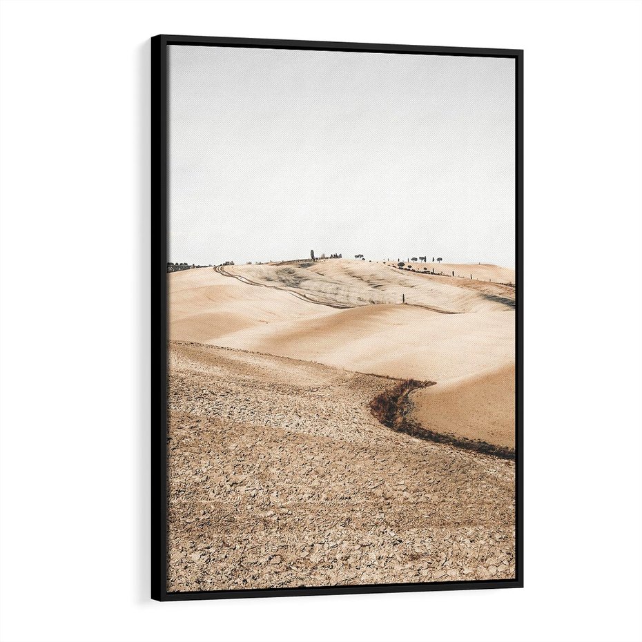 Obraz w ramie 50x70 - Refleksyjny taniec myśli - pustynny krajobraz, odcienie sepii - rama czarna