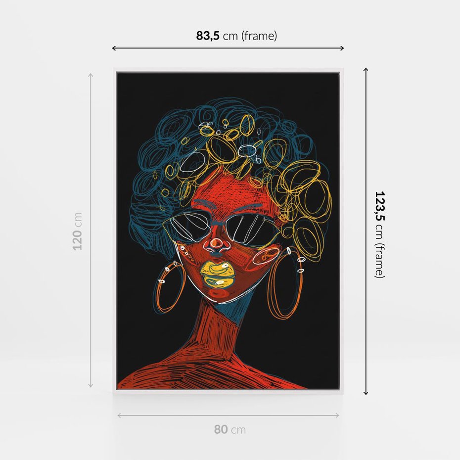 Obraz w ramie 80x120 - Kolorowe Wibracje Rzeczywistości - abstrakcyjny portret kobiety, twarz - rama biała
