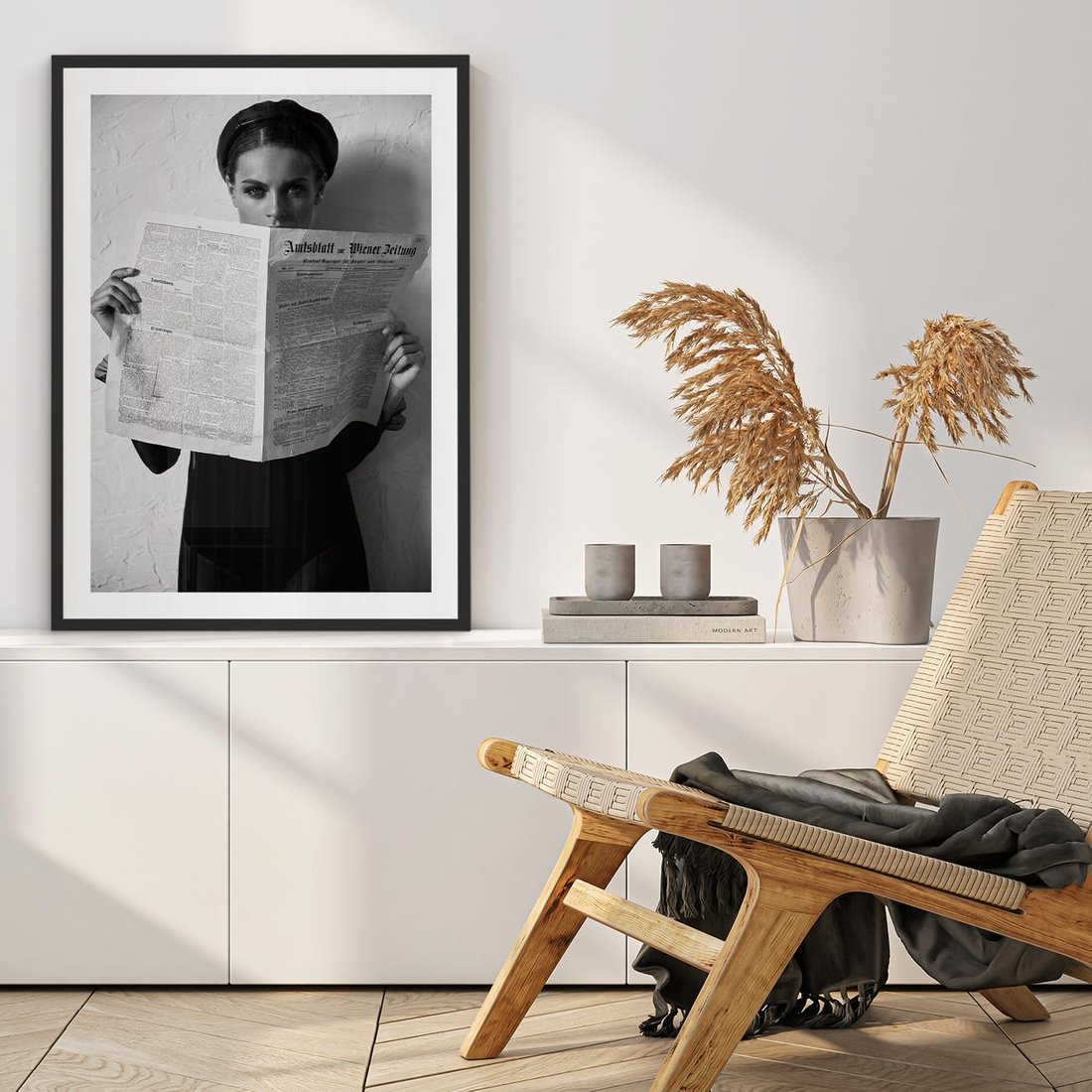 Plakat w ramie 50x70 - Nowe Wiadomości - retro zdjęcie, czarno białe - rama czarna