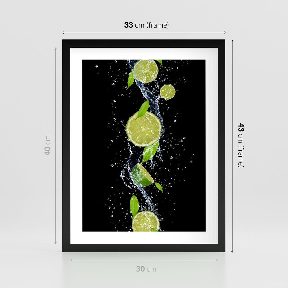 Plakat w ramie 30x40 - Świeżość Cytrusów - limonki, cytryny - rama czarna