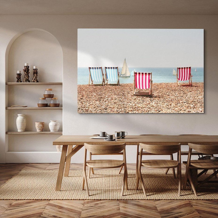 Obraz na płótnie 120x80 - Letnia retro bajka - fotografia, pasiaste leżaki