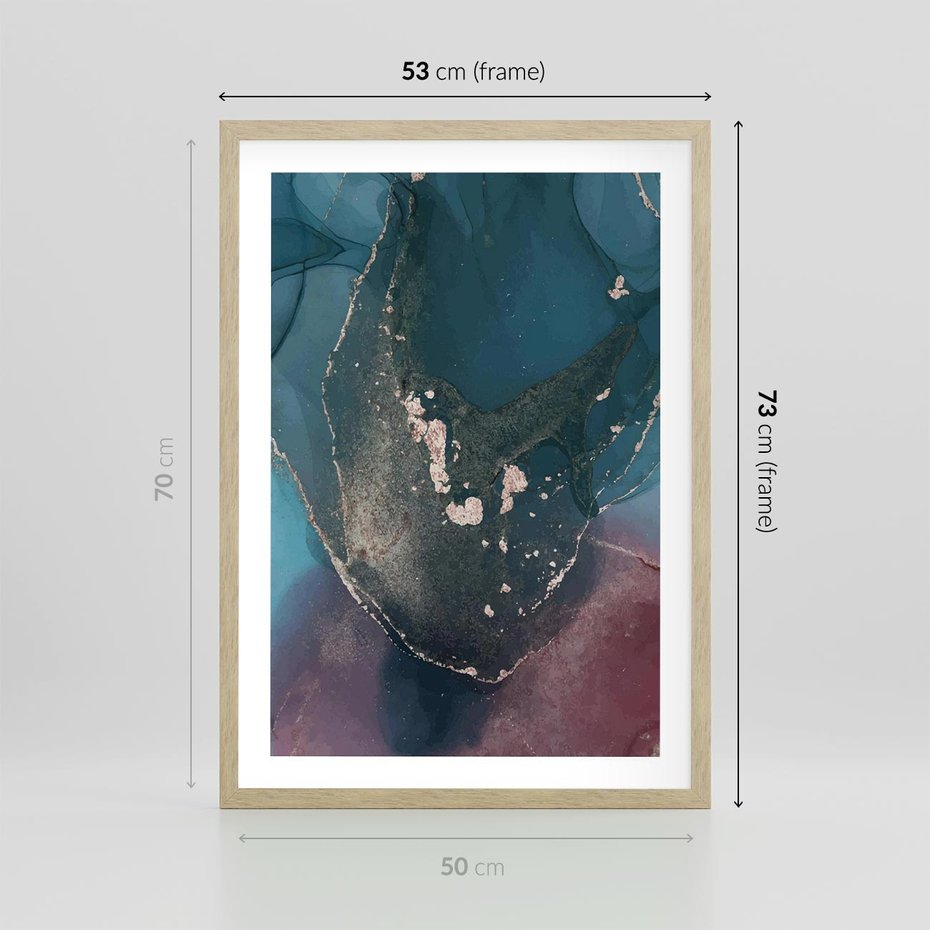 Plakat w ramie 50x70 - Luksusowy Kontrast - marmur, granat i fiolet - rama drewno