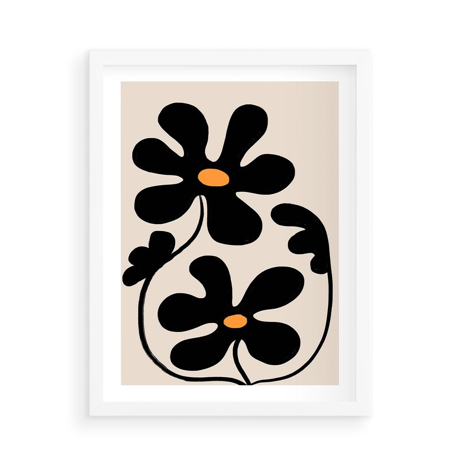 Plakat w ramie 50x70 - Wyjątkowość Boho - minimalistyczny abstrakcyjny obraz, prymitywne kwiaty - rama biała