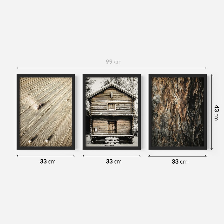 Zestaw obrazy w ramie 30x40 galeria - Górska, chatka, drewno, przytulnie - rama czarna