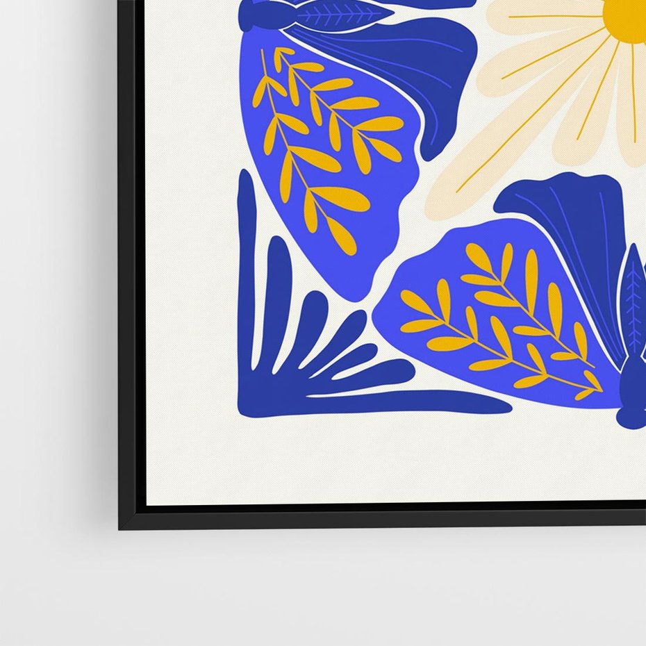 Obraz w ramie 50x50 - Księga Abstrakcji - abstrakcyjna boho kompozycja, granatowe ćmy - rama czarna