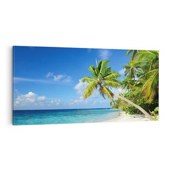 Obraz na płótnie 100x50 - Rajskie Malediwy: Plaża pod palmami - Malediwy, plaża