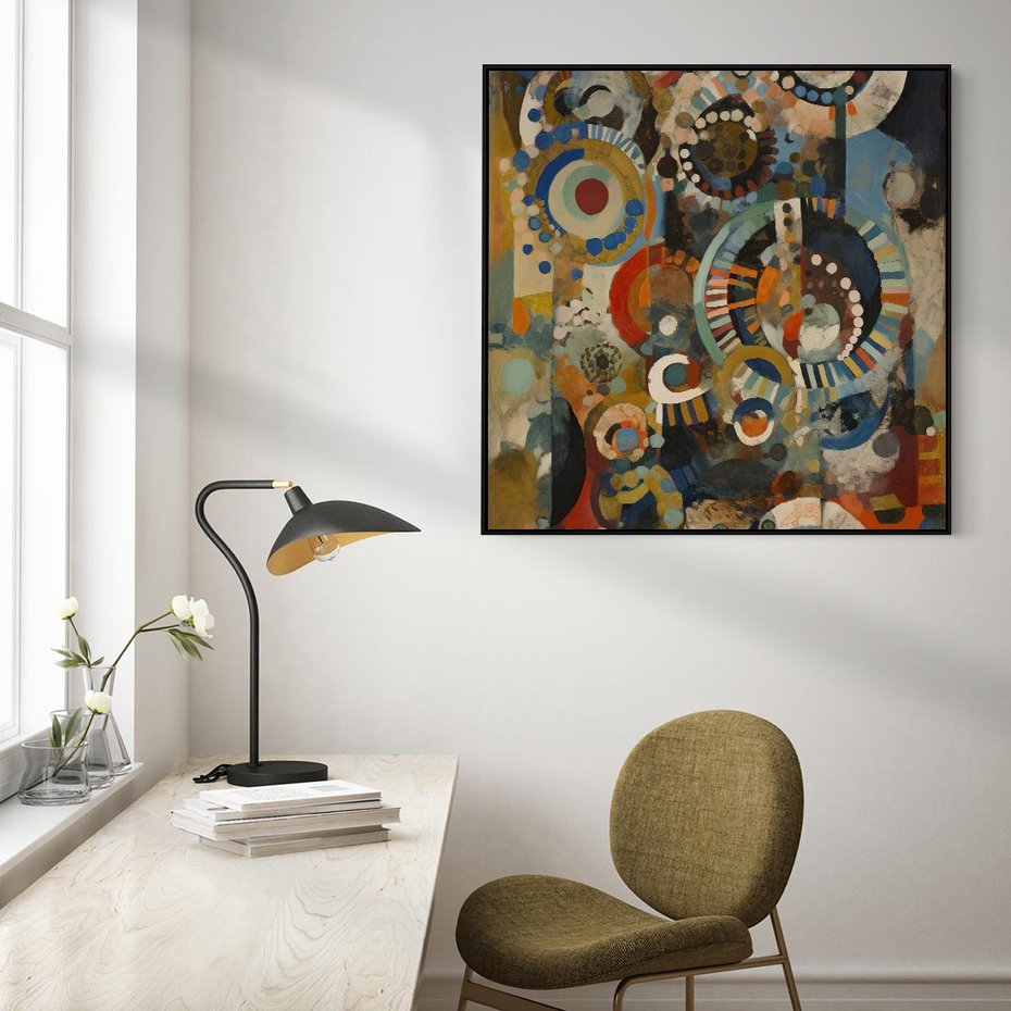 Obraz w ramie 50x50 - Podróżne Wizje Aberracji - abstrakcyjny obraz, mnogość kolorów - rama czarna