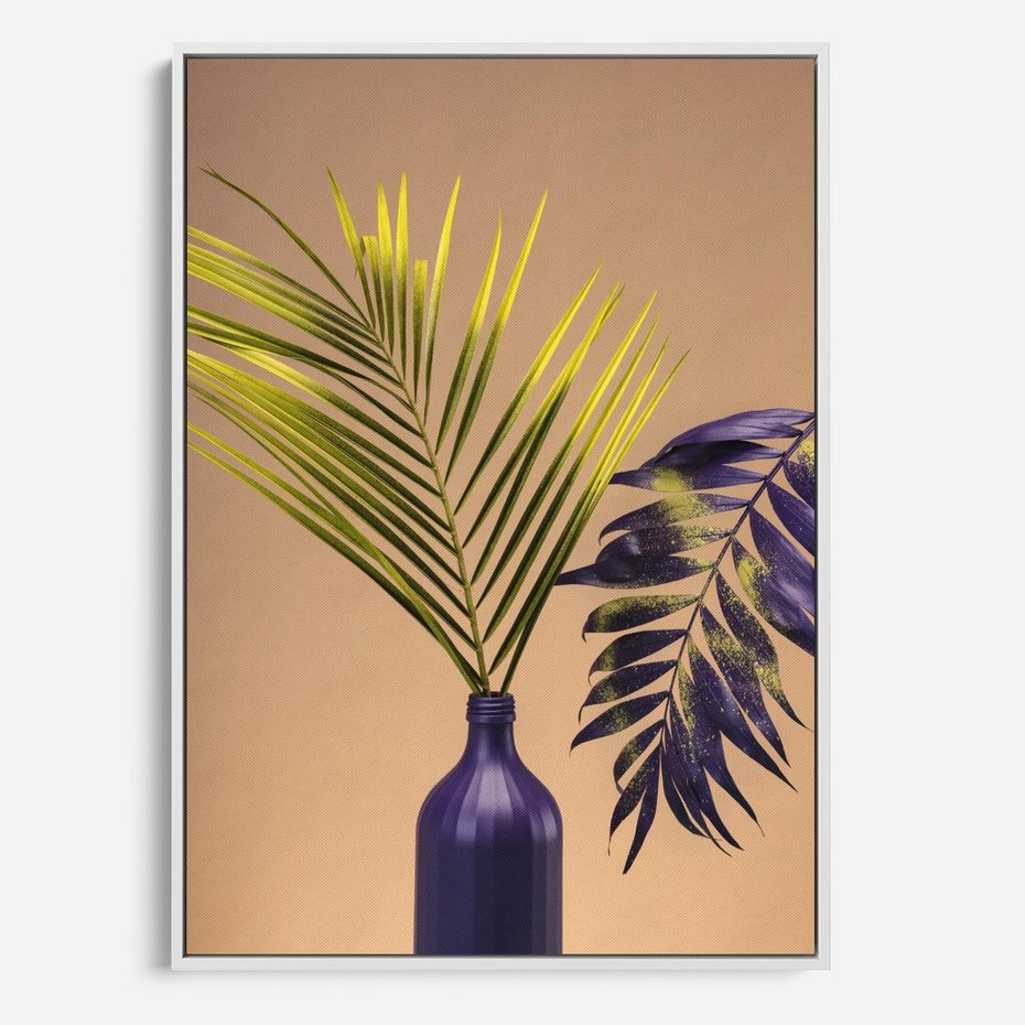 Obraz w ramie 80x120 - Delikatne Piękno - palma, pastele - rama biała