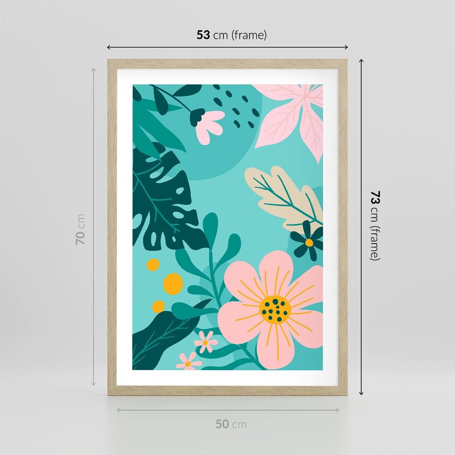 Plakat w ramie 50x70 - Kwiatowy Impuls - pastelowa kompozycja, kwiaty - rama drewno