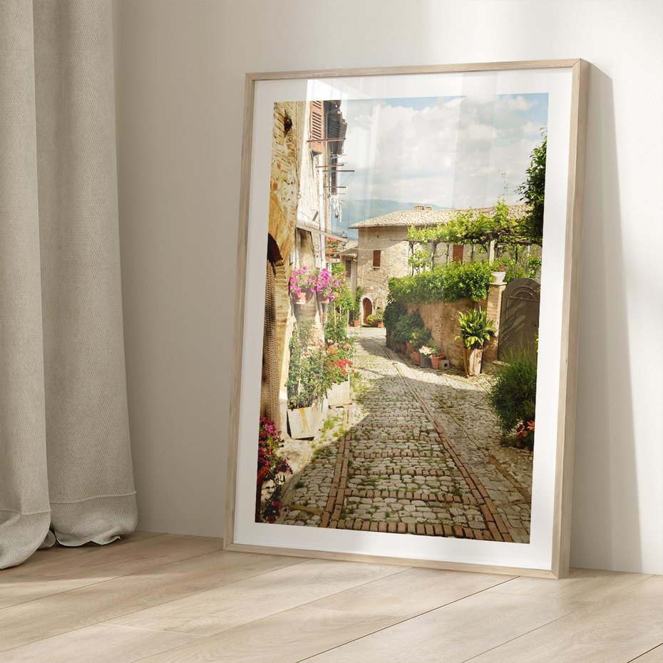 Plakat w ramie 50x70 - Włoskie Uliczki - włoska, uliczka - rama drewno