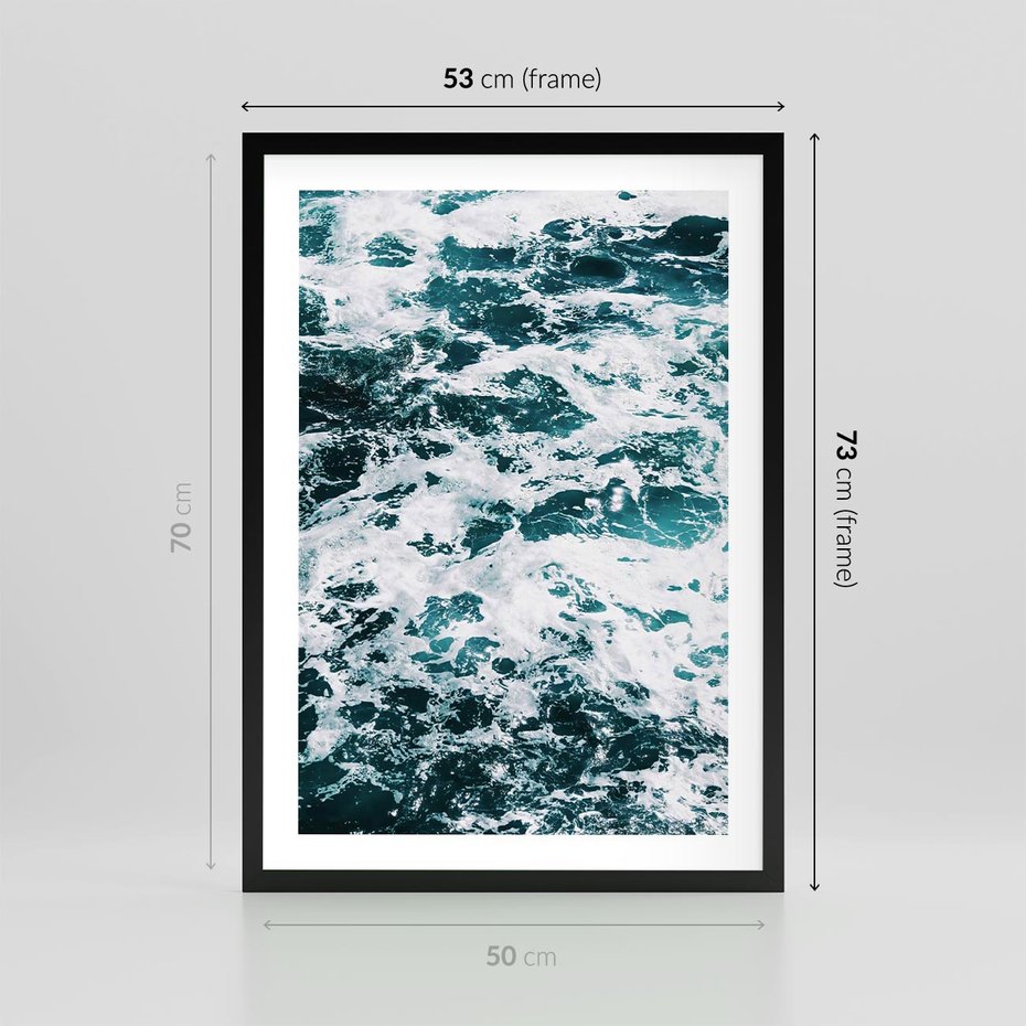 Plakat w ramie 50x70 - Potęga Natury: Wzburzone Fale Oceanu - wzburzone fale oceanu - rama czarna
