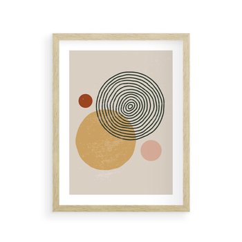 Plakat w ramie 50x70 - Boho Światło - abstrakcyjna sztuka, boho kształty - rama drewno