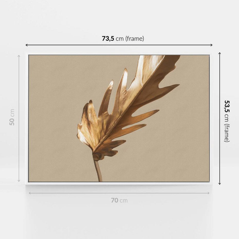 Obraz w ramie 70x50 - Piękno w Detalu - złoty, liść - rama biała