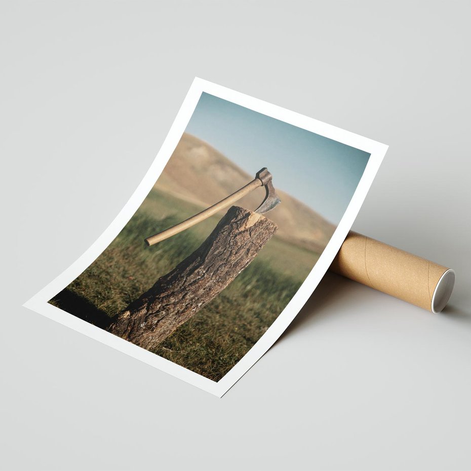 Plakat bez ramy 30x40 - Lasowa siła w drewnie - las, siekiera