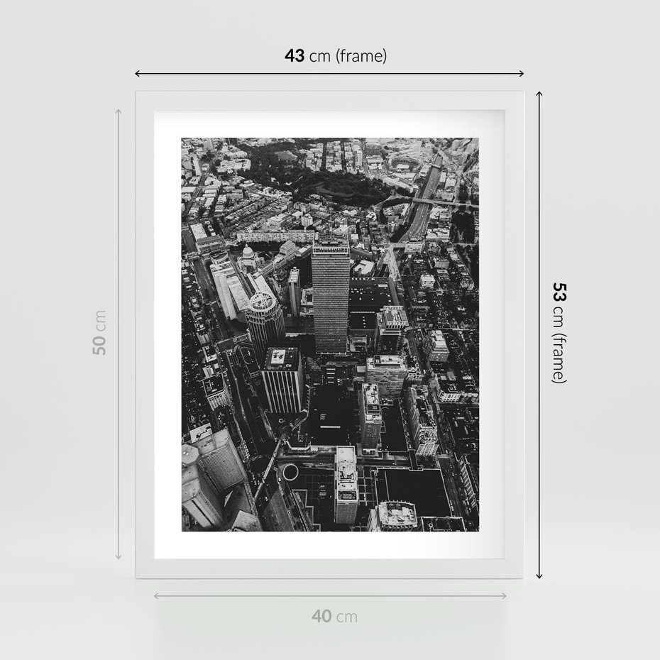 Plakat w ramie 40x50 - Kontrastujące miasto - miasto, biało - rama biała