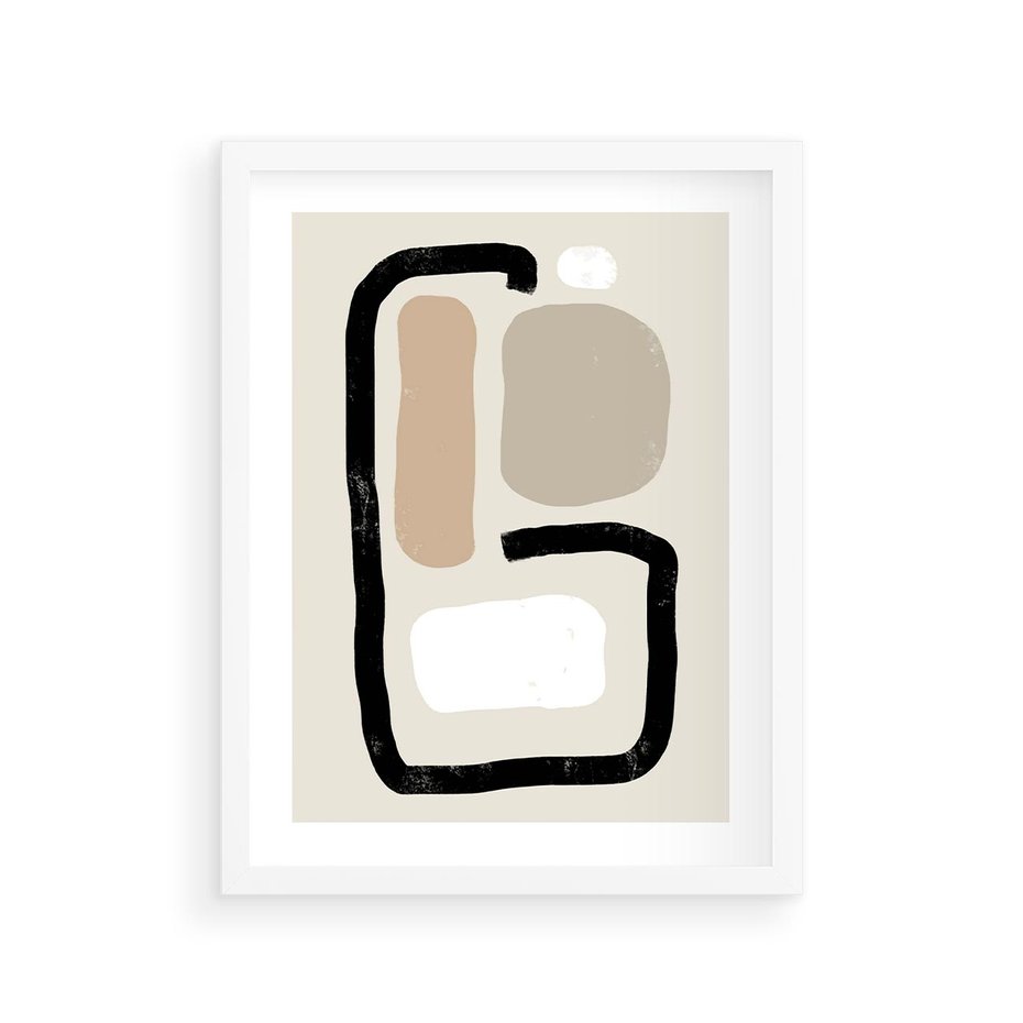 Plakat w ramie 30x40 - Kształtne Formy - geometryczne nieregularne kształty, nowoczesna kompozycja - rama biała