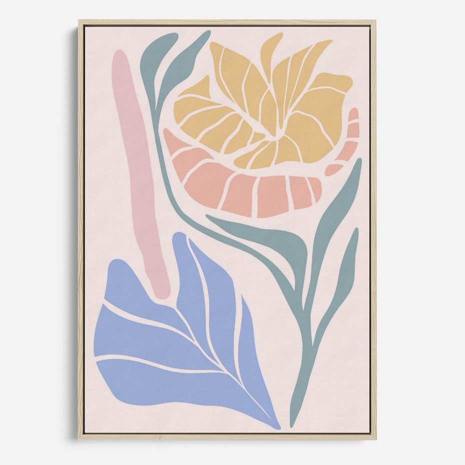 Obraz w ramie 50x70 - Kwiatowe Granice Kształtów - nowoczesny plakat, kwiaty w pastelowych kolorach - rama drewno