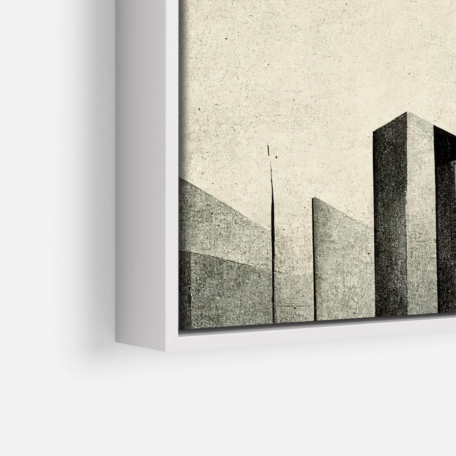 Obraz w ramie 50x50 - Mroczne Wieżowce - postarzana grafika, perspektywa budynków wieżowców - rama biała