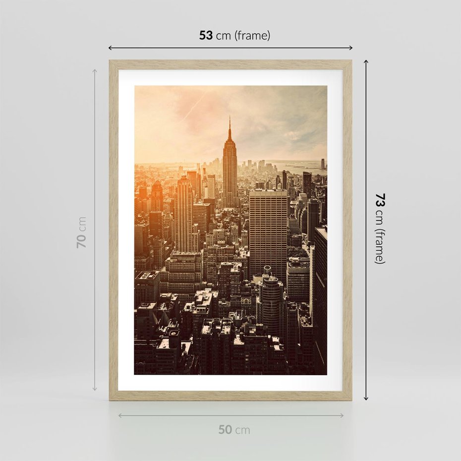 Plakat w ramie 50x70 - Nowojorska Skyline - Manhattan, Nowy Jork - rama drewno