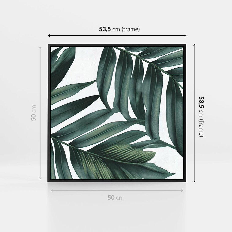 Obraz w ramie 50x50 - Ruchome liście czasu - liście palmy, tropikalne - rama czarna