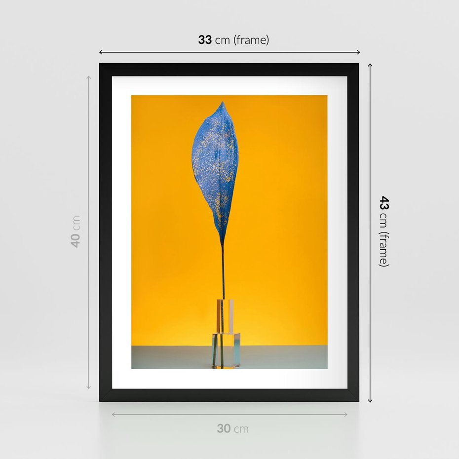 Plakat w ramie 30x40 - Niebiańskie liście - liść, liście - rama czarna