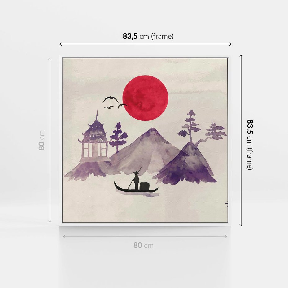 Obraz w ramie 80x80 - Odbicie Słońca - japońska sztuka, akwarela - rama biała
