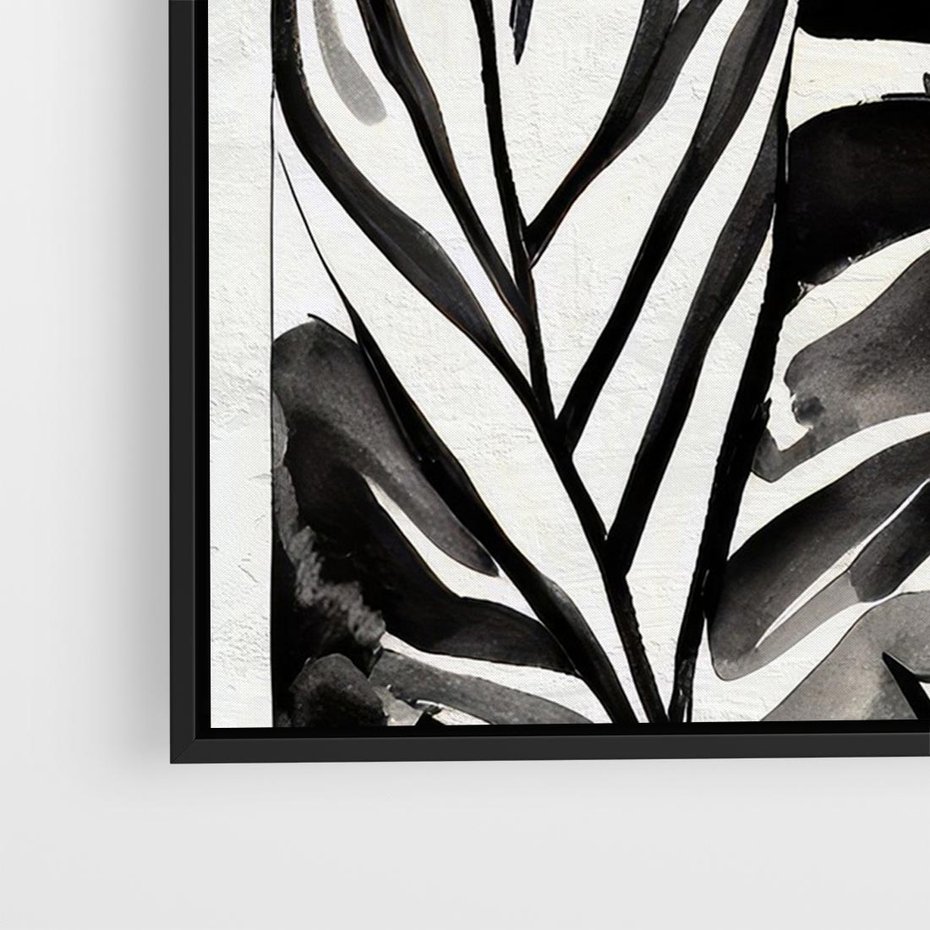 Obraz w ramie 100x70 - Czarne Liście - akwarelowy obraz, czarno biały - rama czarna