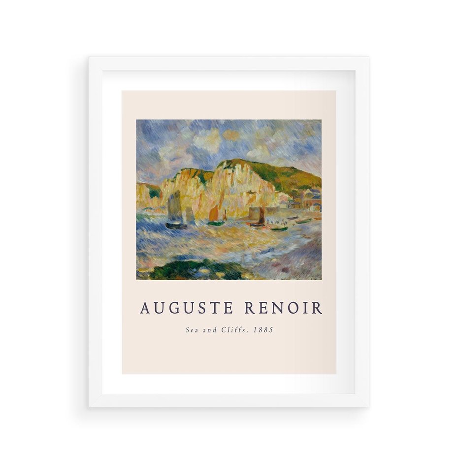 Plakat w ramie 40x50 - Plakat z Reprodukcją A. Renoira - Auguste Renoir, Morze i klify - rama biała