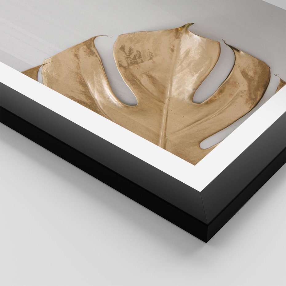 Plakat w ramie 40x50 - Natury Szlachetność - złote, liście - rama czarna