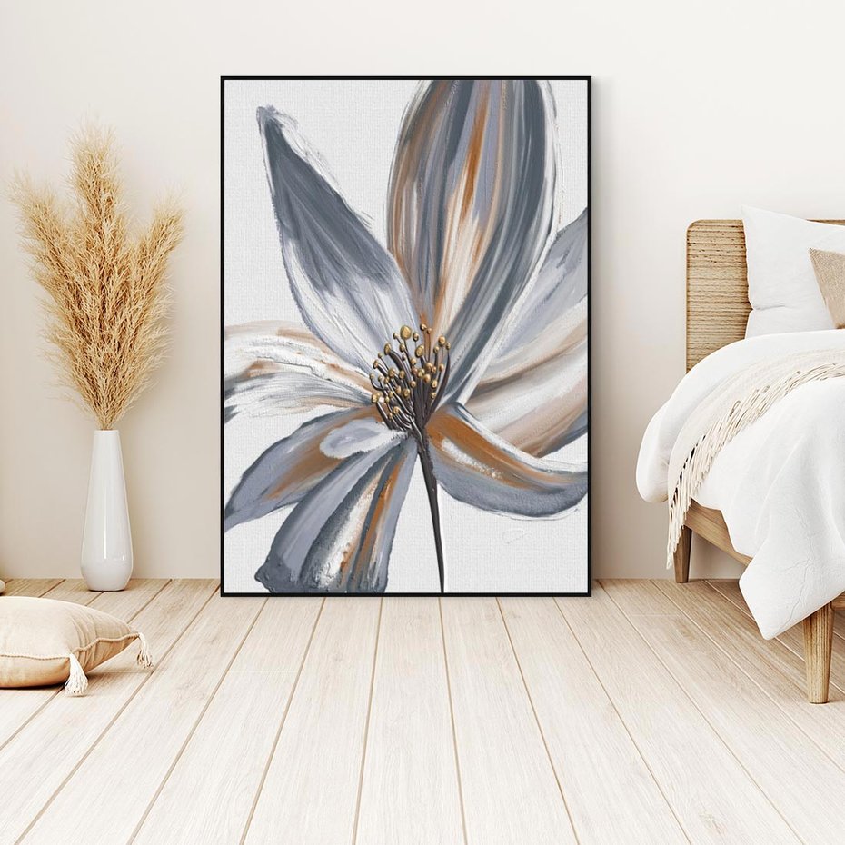 Obraz w ramie 70x100 - Olejne kwiaty - wyraz emocji - kwiaty, malowane - rama czarna