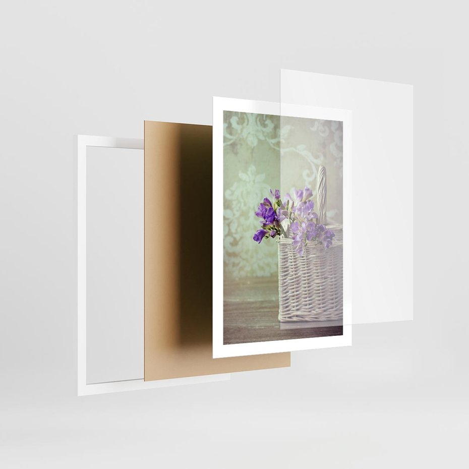 Plakat w ramie 50x70 - Kwiatowy koszyk - kwiaty, koszyk - rama biała