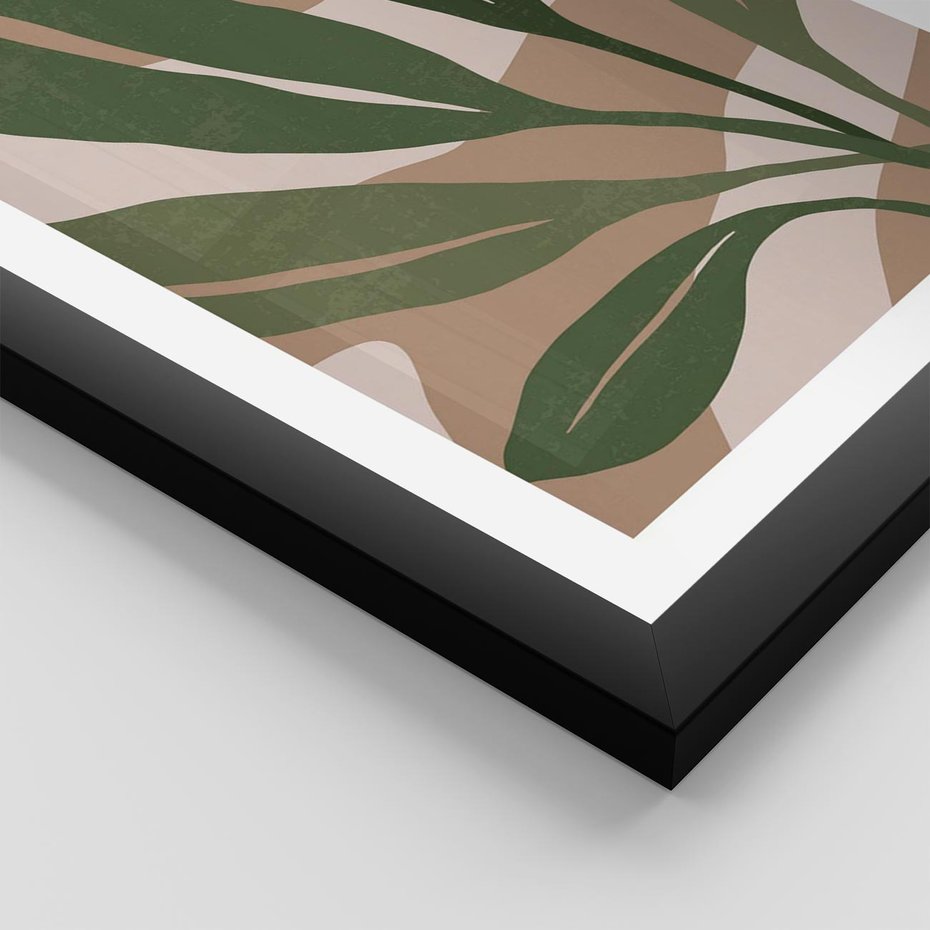 Plakat w ramie 40x50 - Nowoczesność Natury: Plakat z Zielonymi Liśćmi - nowoczesny plakat, beż - rama czarna