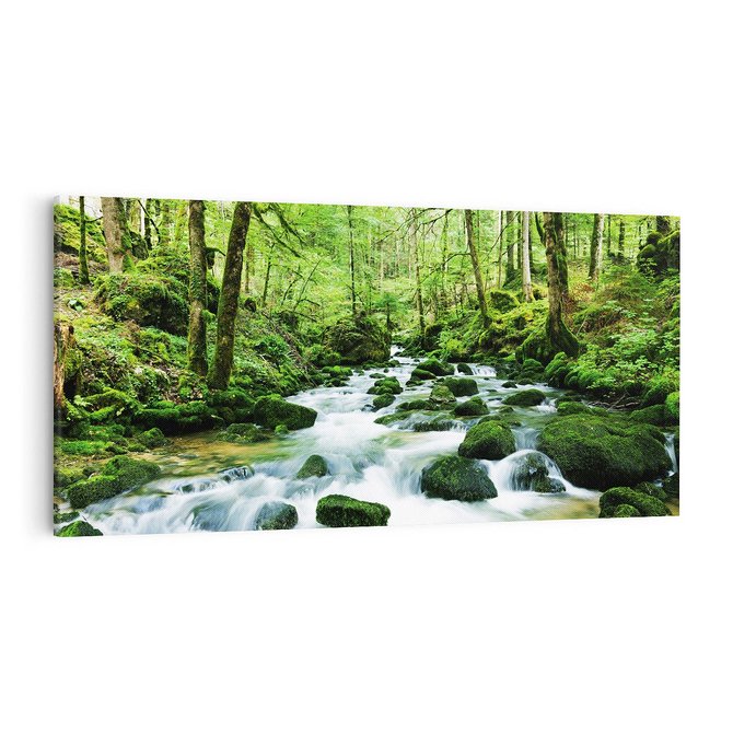Obraz na płótnie 100x50 - Spokój Wodospadu: Las i Drzewa - wodospad, las