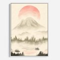 Obraz w ramie 70x100 - Przyroda Japonii - japońska akwarela, góry - rama biała