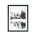 Plakat w ramie 30x40 - Urok Zimowego Krajobrazu - domek w górach, zima - rama czarna