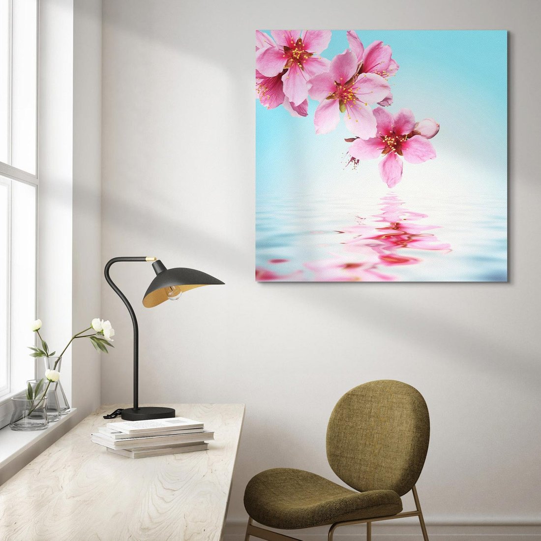Obraz na płótnie 70x70 - Kwiatowa oaza nad wodą - kwiaty, woda