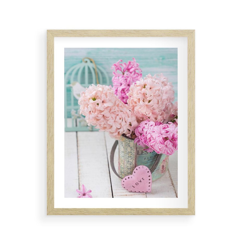Plakat w ramie 40x50 - Kwiatowa harmonia hiacyntów - kwiaty, hiacynty - rama drewno