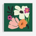Obraz w ramie 50x50 - Rozbijające Echa - abstrakcyjne kwiaty, zielone tło - rama biała