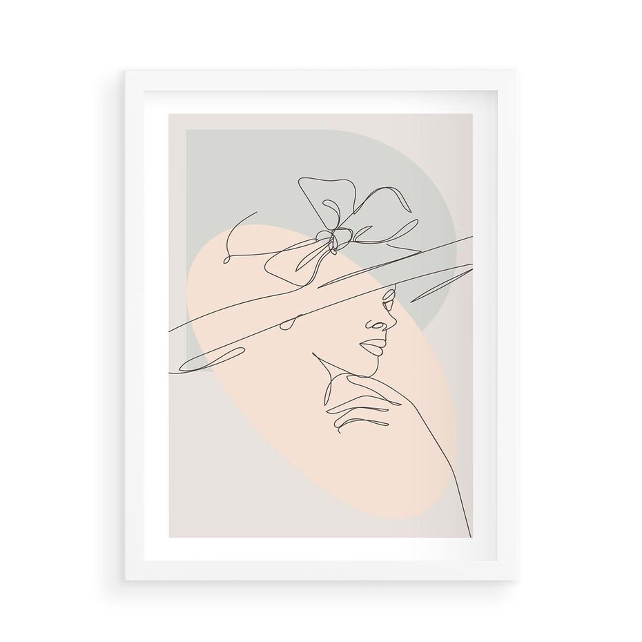 Plakat w ramie 50x70 - Twarz Kobiety w Pastelach - minimalistyczna grafika, pastelowe tłó - rama biała