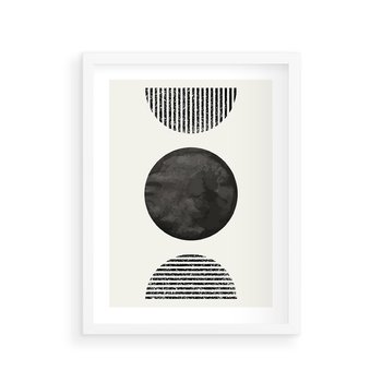 Plakat w ramie 30x40 - Tajemnicza Kompozycja - abstrakcyjne czarno białe formy, minimalizm - rama biała