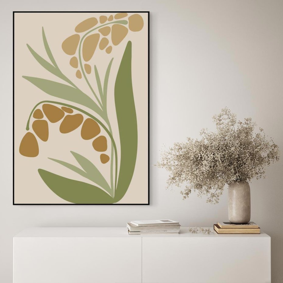 Obraz w ramie 50x70 - Minimalizm z Roślinami - nowoczesny plakat, roślinność - rama czarna