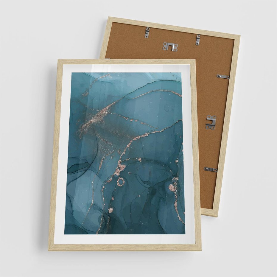 Plakat w ramie 50x70 - Marmurowa Elegancja: Kolory Oceanu - marmur, kolory oceanu - rama drewno