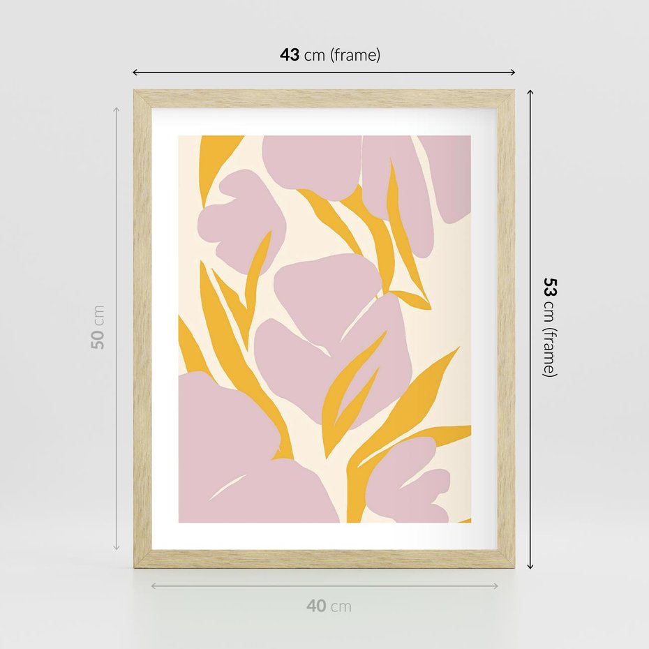 Plakat w ramie 40x50 - Migocące Wibracje - abstrakcyjne kwiaty, pastelowe kolory - rama drewno