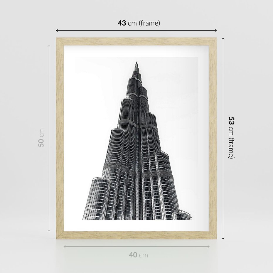 Plakat w ramie 40x50 - Wieżowiec w Monochromii - wieżowiec, architektura - rama drewno