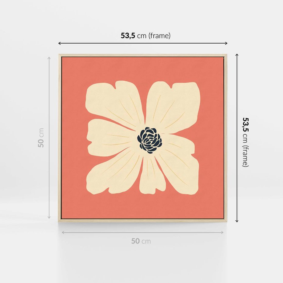 Obraz w ramie 50x50 - Malowane Kolorowe Echa - minimalistyczna grafika, biały kwiat na różowym tle - rama drewno