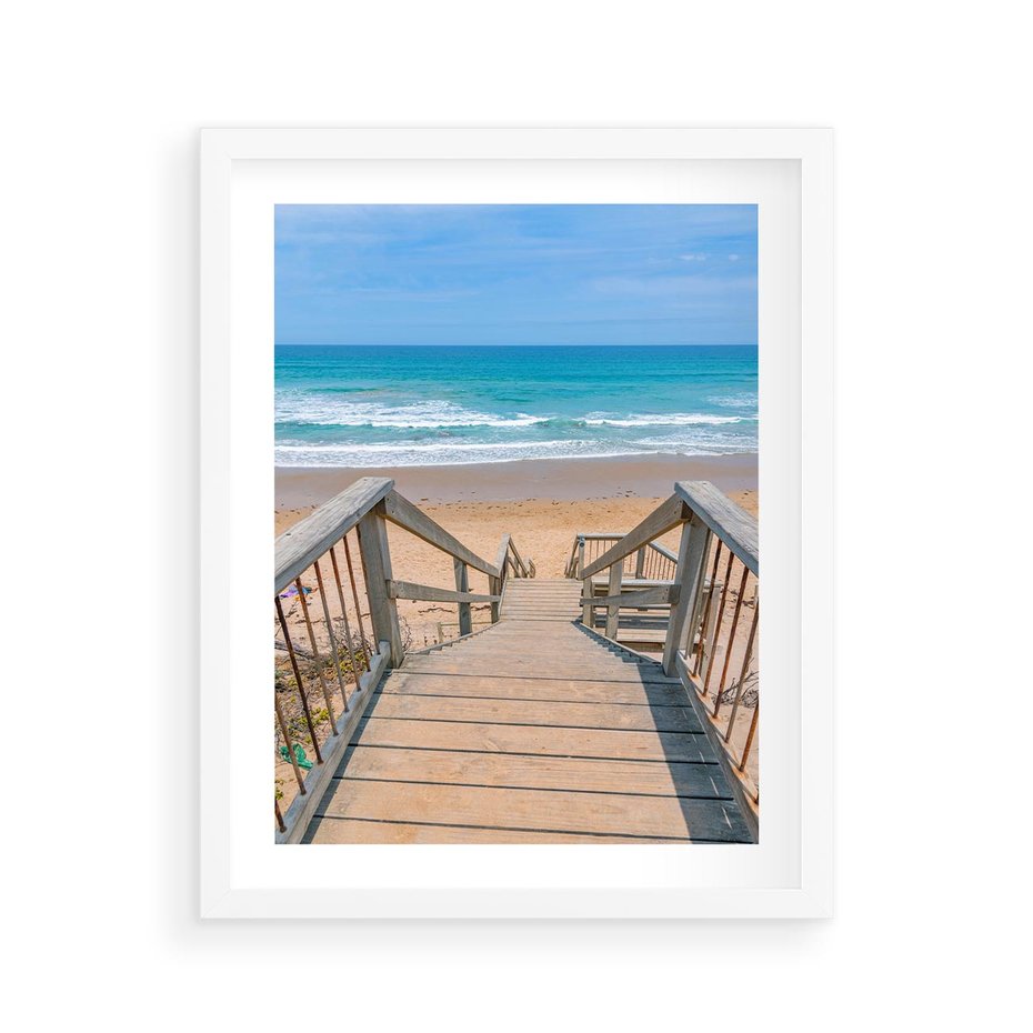 Plakat w ramie 40x50 - Pomost ku Morzu - pomost na plaży, morze - rama biała