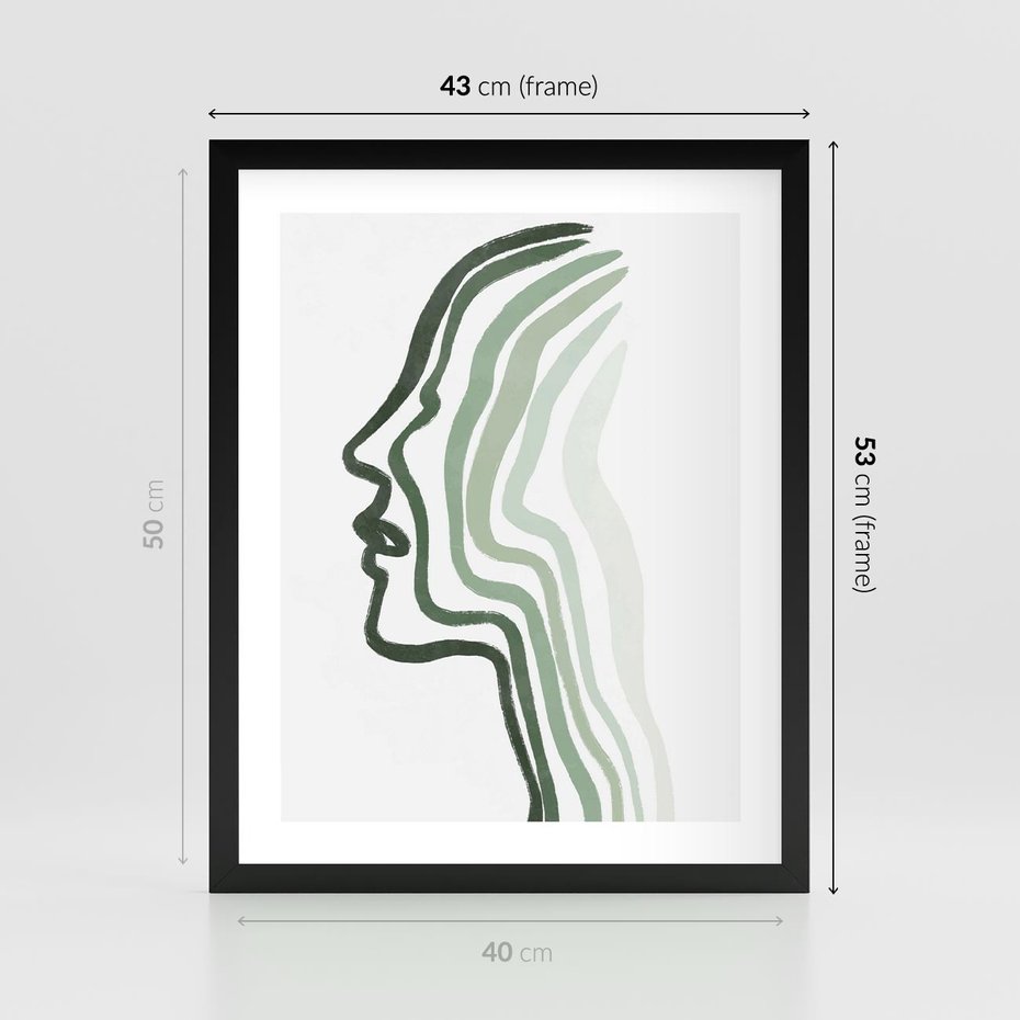 Plakat w ramie 40x50 - Zielony Profil - abstrakcja, zielony portret z profilu - rama czarna