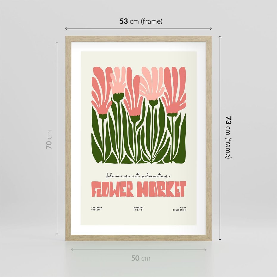 Plakat w ramie 50x70 - Symfonia Kolorowych Kształtów - nowoczesna grafika, kwiatowa kompozycja - rama drewno